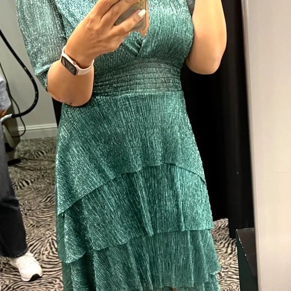 Maje Metallic Ruffled Dress  Sage Green Shimmer Midi, Holiday-Ready  Elegance is available for purchase on au PAY Market - Imported Goods Online  Store Co.Ltd. | au PAY Market - Online Shopping Site
